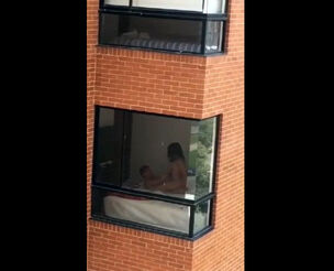 Hidden cam hook-up movie filmed thru dormitory balcony