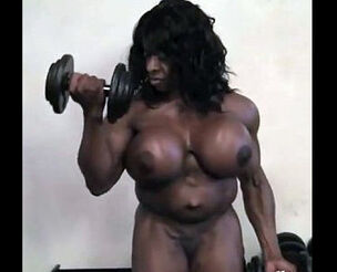 Real ebony ladies bodybuilder with gigantic mounds nude